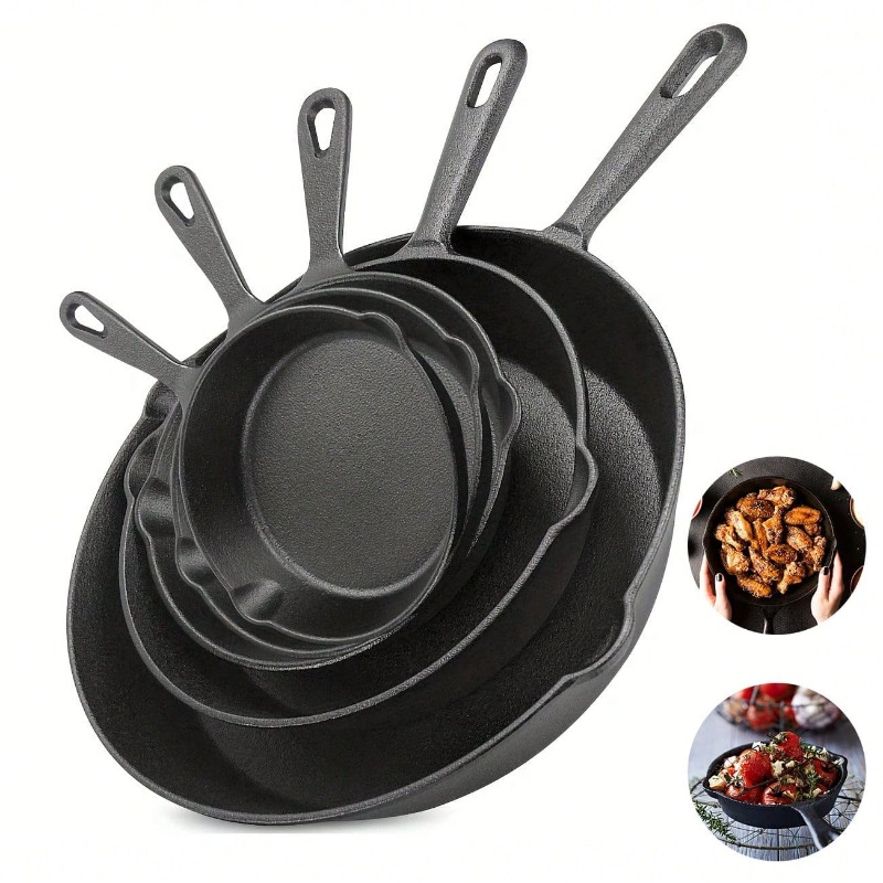 Quality Camping Cooking Set - Czarna patelnia żeliwna, zestaw 3/4/5 sztuk,